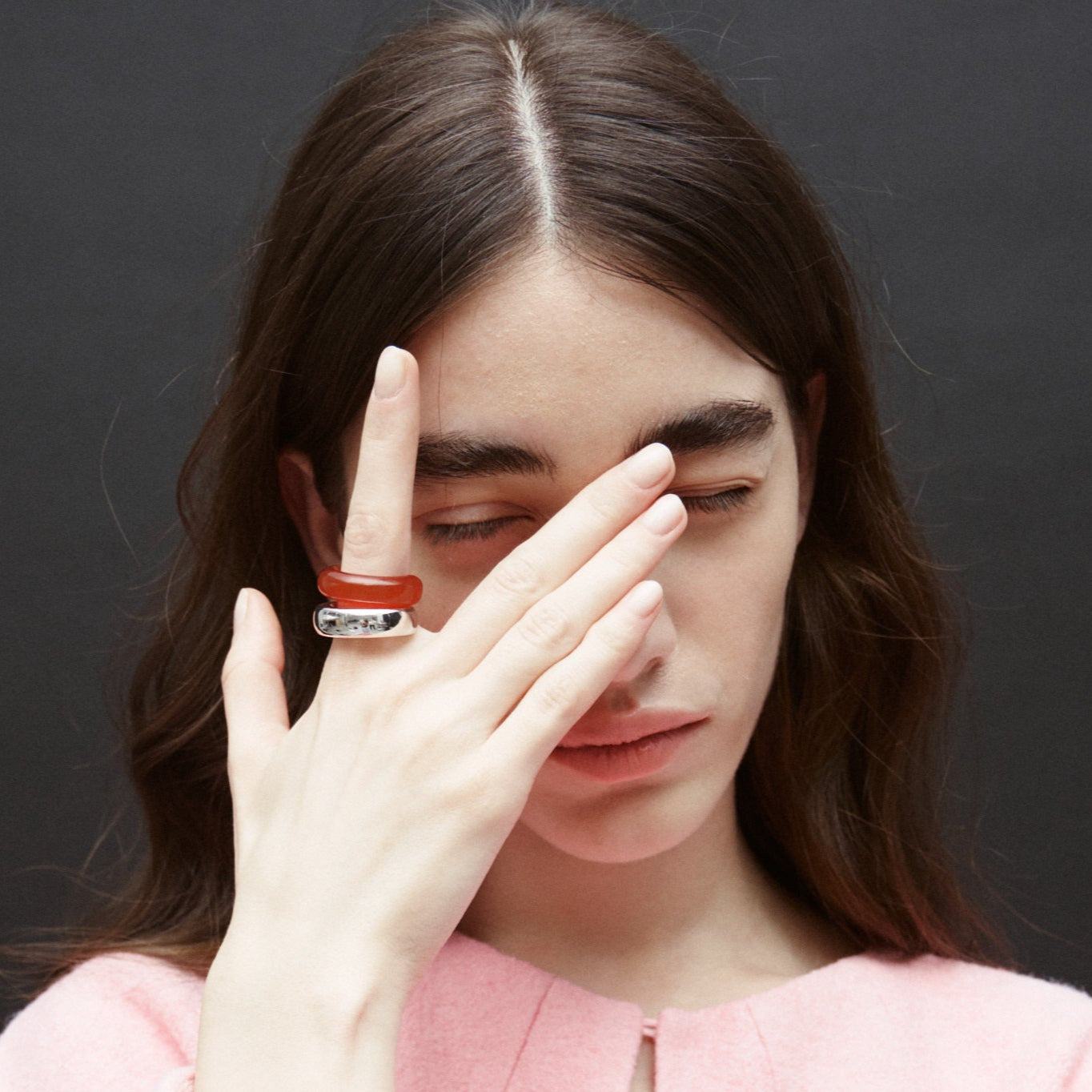 The Ring: red agate + silver