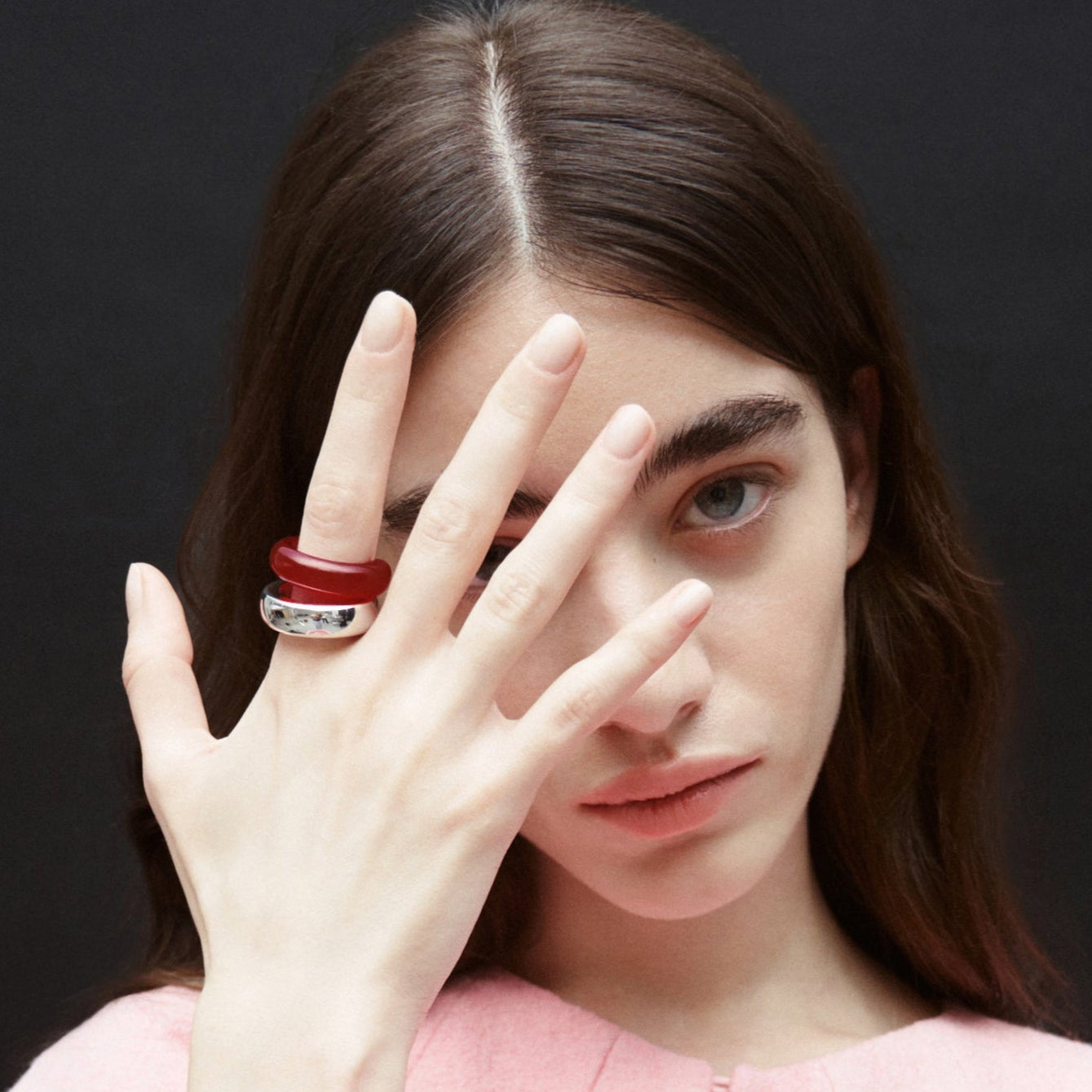 The Ring: red agate + silver