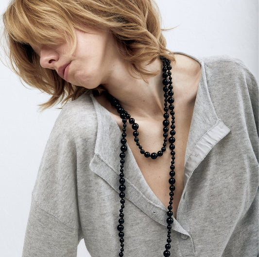 Black agate long necklace
