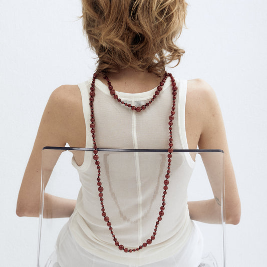 Red agate long necklace