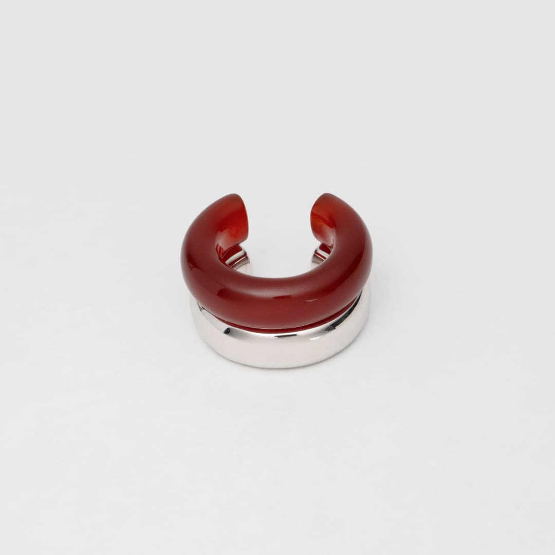 The Ring: red agate & silver stack