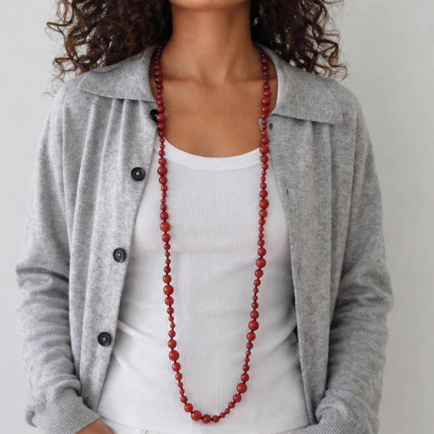 Red agate long necklace