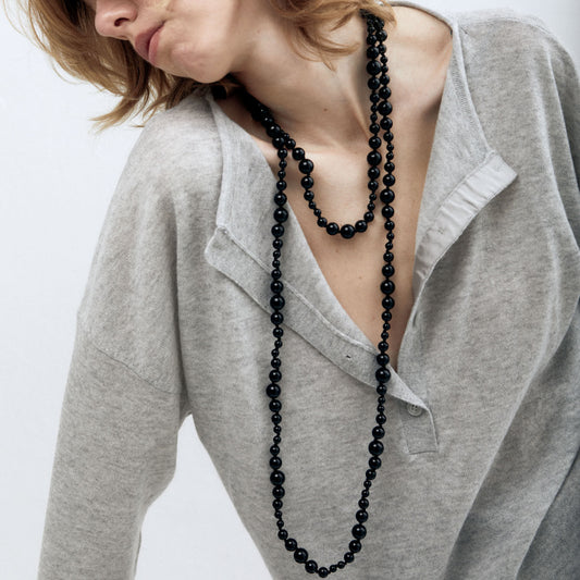 Black agate long necklace