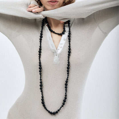 Black agate long necklace