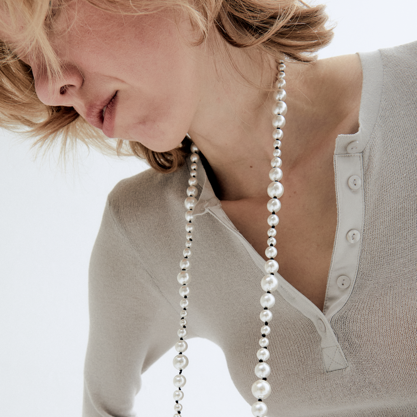 Pearl beaded long necklace