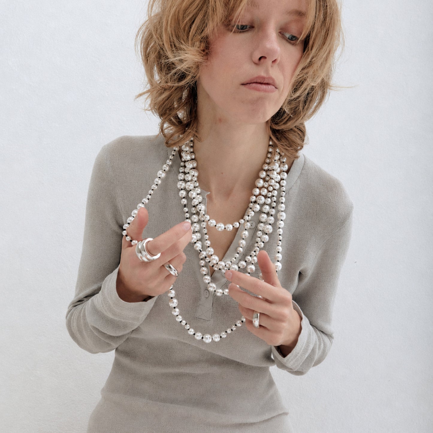 Pearl beaded long necklace