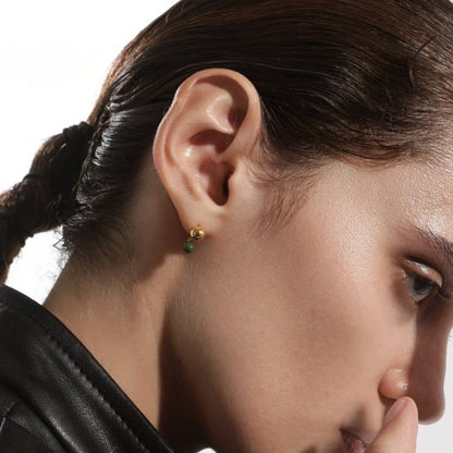 Double sphere earrings with green enamel - Neeka Studios