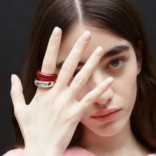 The Ring: red agate & silver set