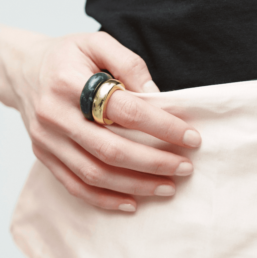 The Ring: moss agate + gold - Neeka Studios