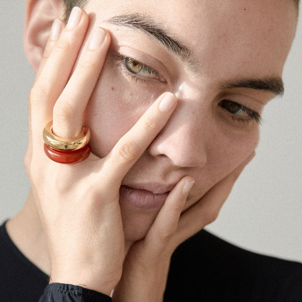 The Ring: red agate & gold stack